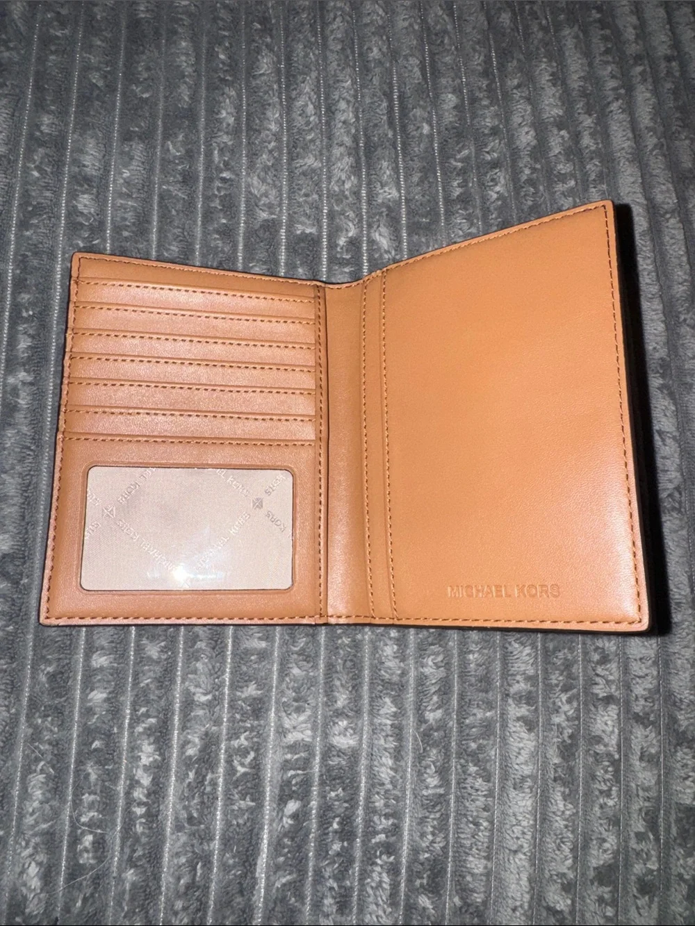 Michael Kors Black and Gold Logo-Print Leather Card Wallet